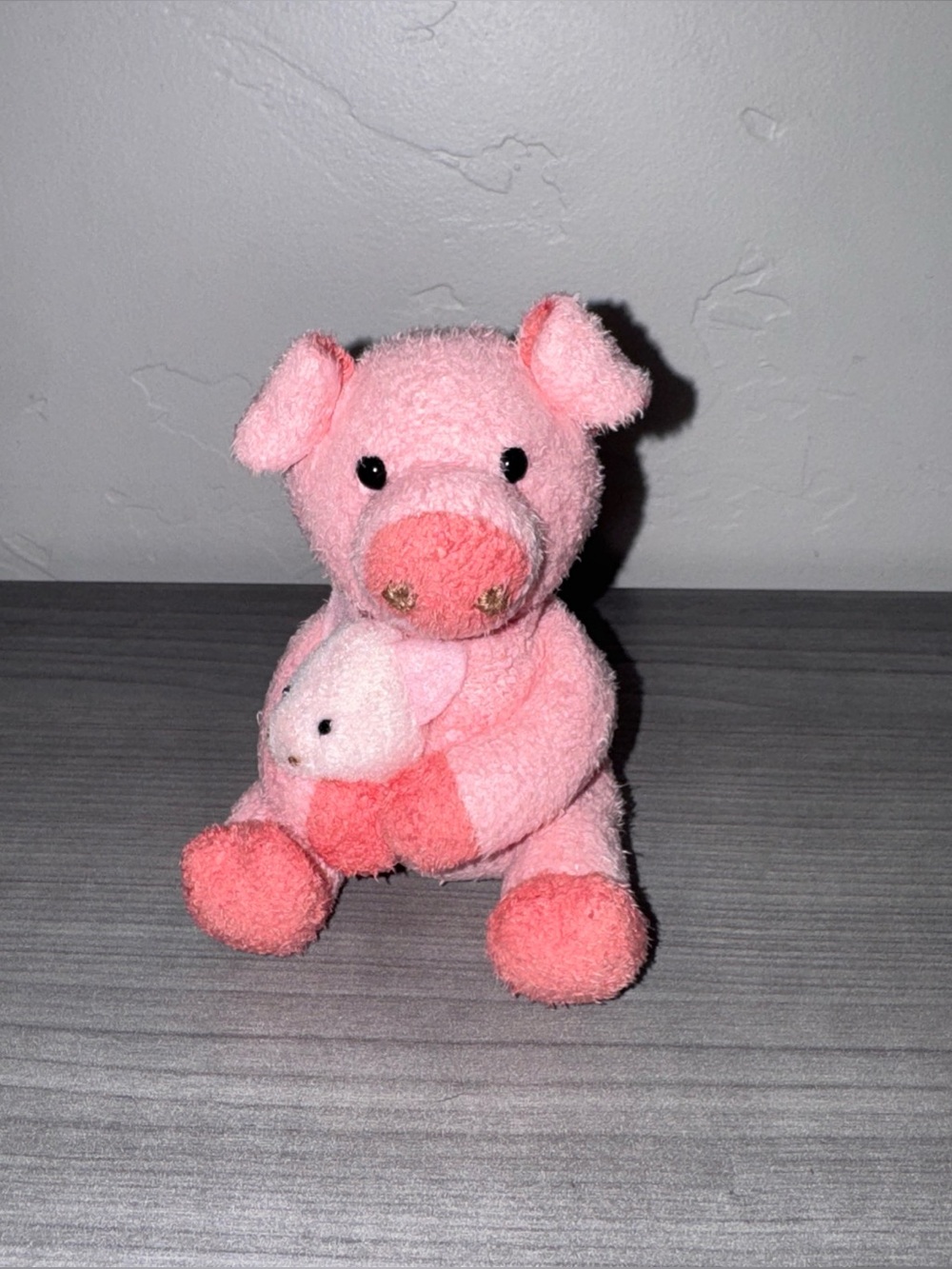 Russ Berrie Luv Pets Pink Pig holding Baby Piglet Plush Terry Cloth Vintage 4.5”